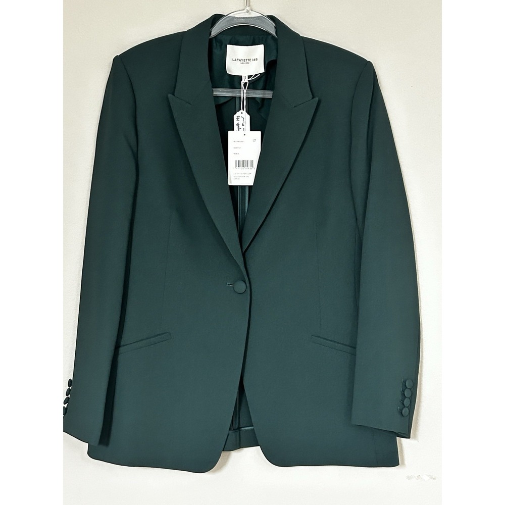 NWT Lafayette 148 New York Finesse Crepe Blazer Jacket 16 Deep Ivy Green